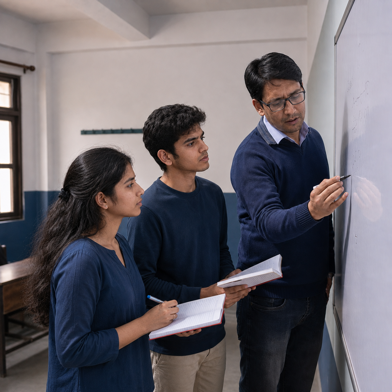 Students preparing for an exam with an expert teacher